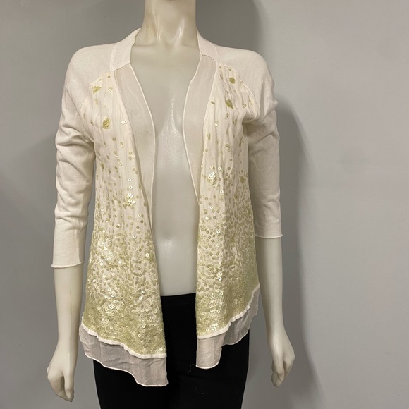 Bibelot 100% Mercerized Cotton Sequin Open Cardigan - Picture 2 of 7